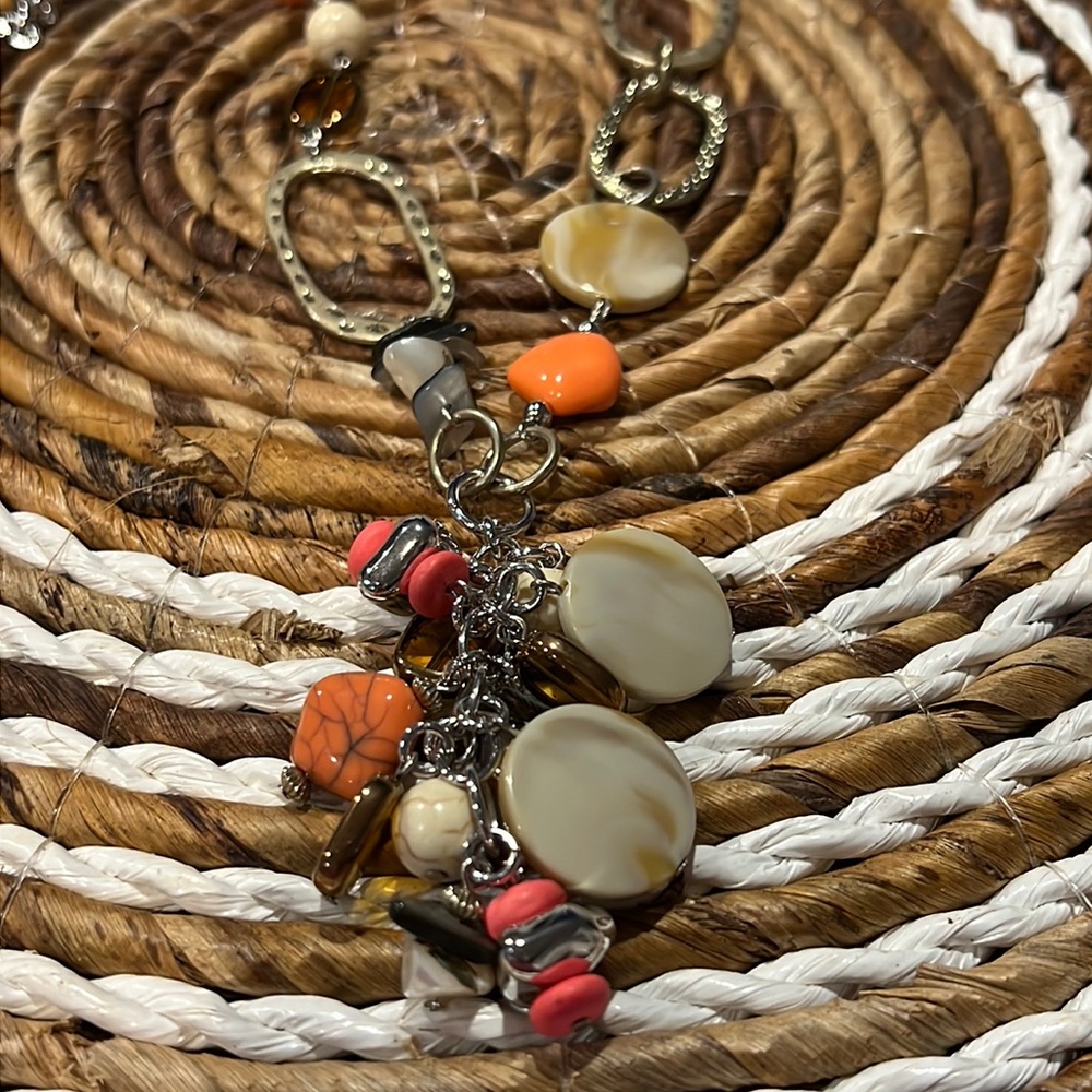 3/$18 Necklace with Silver, Oranges, Tan, Brown Colors - Lot 676
